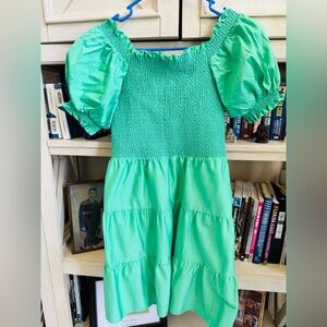 Alice + Olivia Green Smocked Off-the-Shoulder Sundress